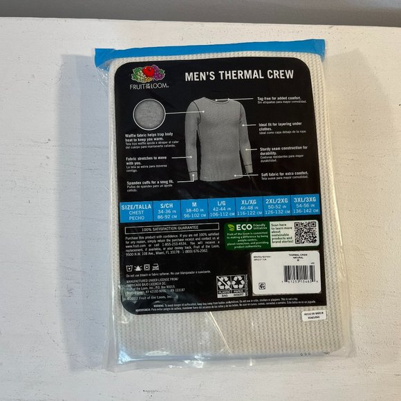 Fruit of the Loom Mens Recycled Waffle Thermal Underwear Crew Top - NWT - Picture 4 of 5